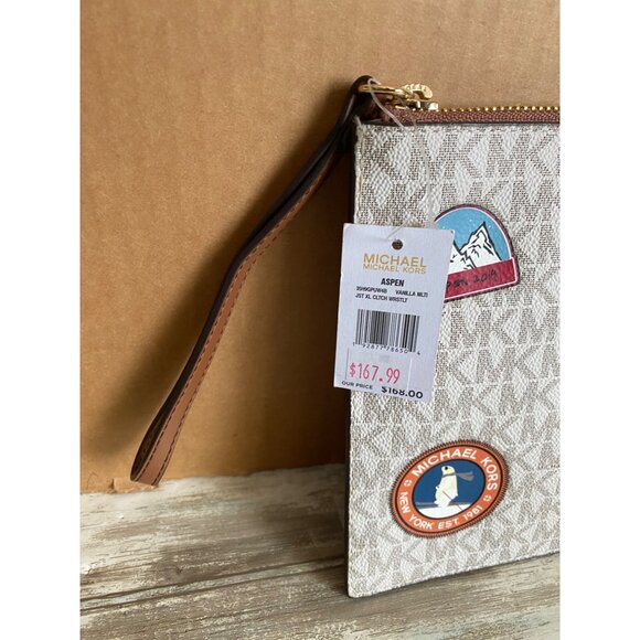 Michael Kors Aspen XL Wristlet MK Vanilla Ski Patch Zip Clutch NWT - Picture 6 of 15